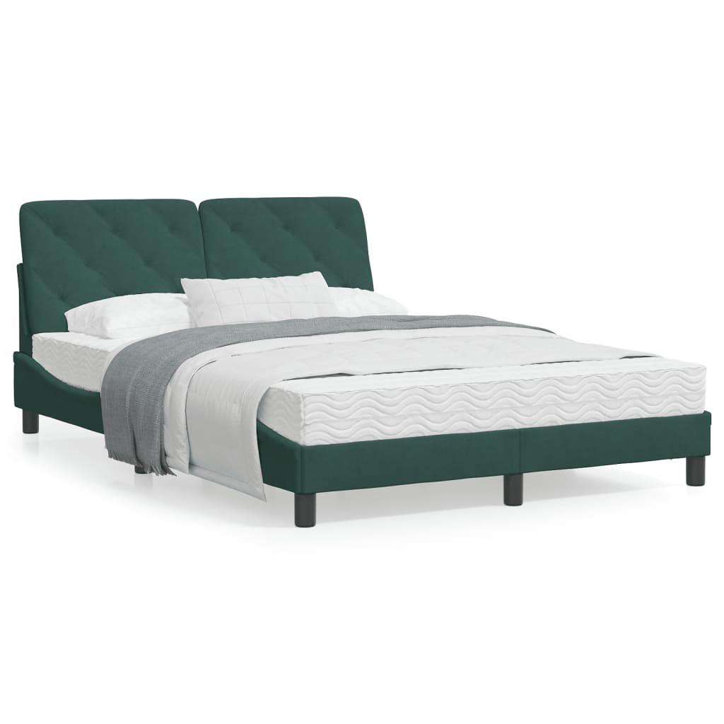 Sengeramme med LED uden madras 140x190 cm velour mørkegrøn