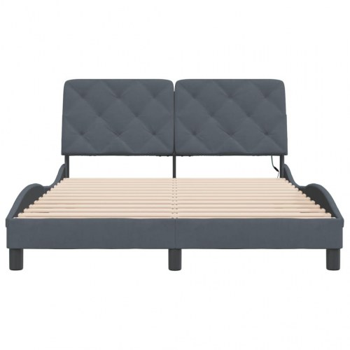 Sengeramme med LED uden madras 140 x 190 cm - mørkegrå velour