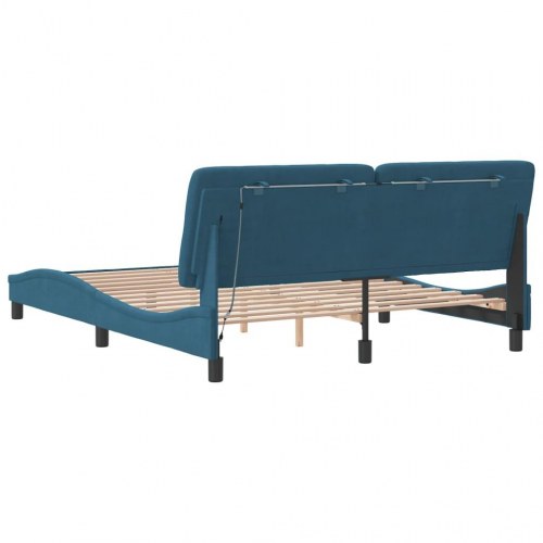 Sengeramme med LED 160 x 200 cm uden madras - blå velour