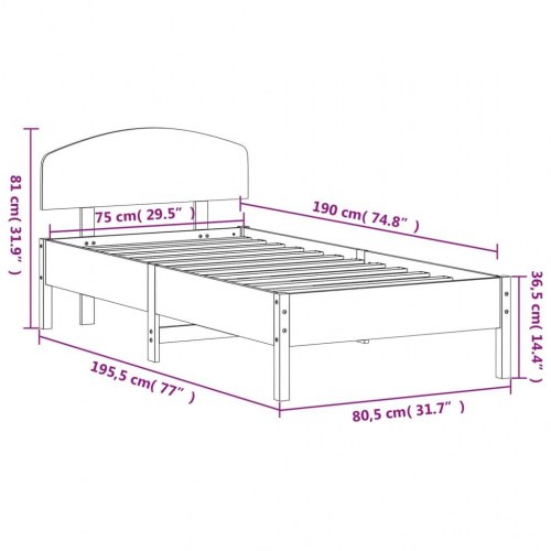 Sengeramme i massivt fyrretræ 75x190 cm - hvid