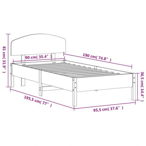 Sengeramme uden madras 90x190 cm massivt fyrretræ gyldenbrun