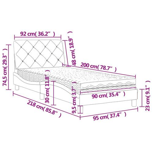 Seng med madras 90x200 cm velour sort
