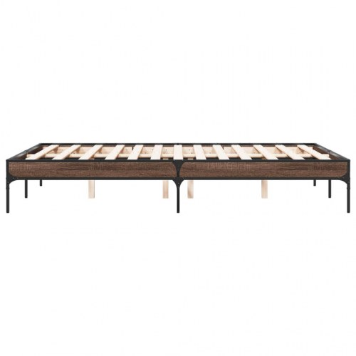 Sengestel 120x190 cm i konstrueret træ og metal - brun egetræsfarve