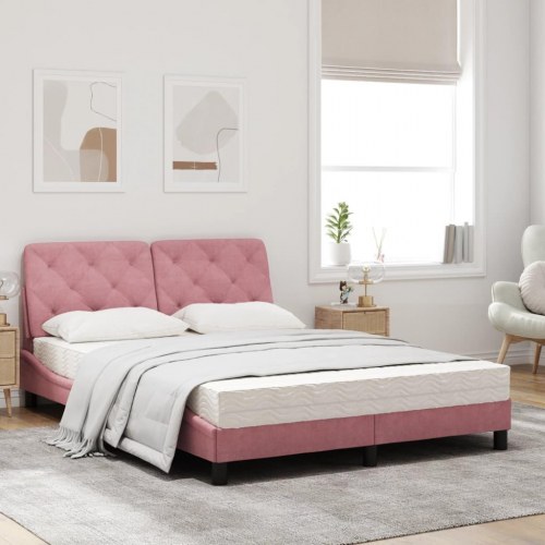 Seng med madras 140x190 cm velour lyserød