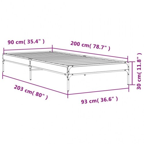 Sengeramme 90 x 200 cm i konstrueret træ og metal - røget eg