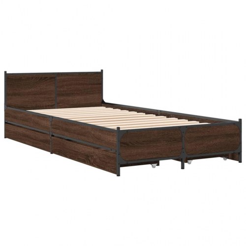 Sengeramme med 4 skuffer 75x190 cm - brun egetræ