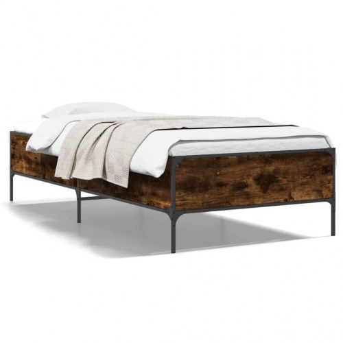 Sengeramme 75 x 190 cm i konstrueret træ og metal - røget eg