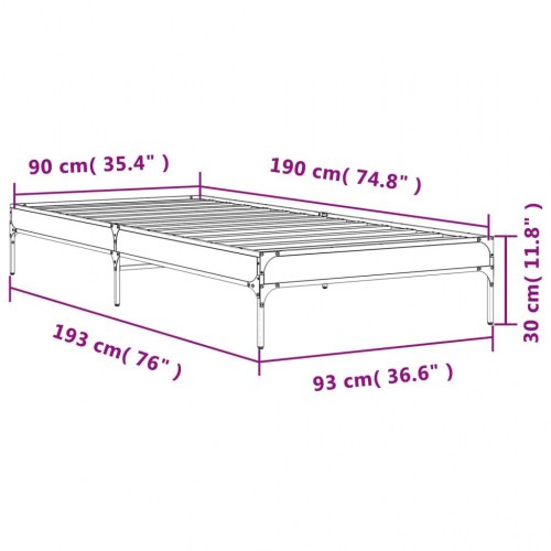 Sengeramme 90x190 cm konstrueret træ og metal sonoma-eg