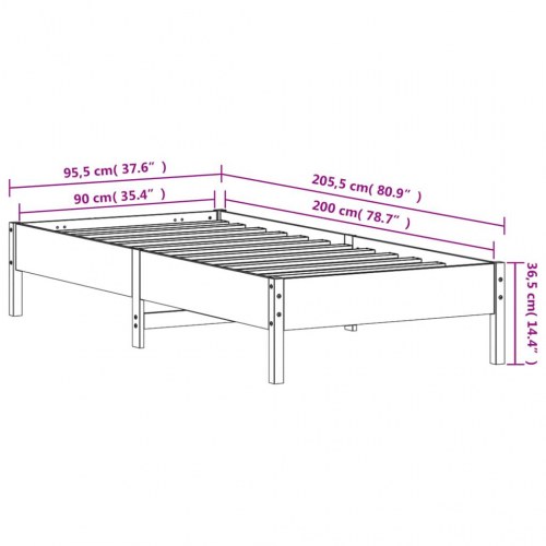 Sengeramme 90 x 200 cm i massivt fyrretræ - gyldenbrun