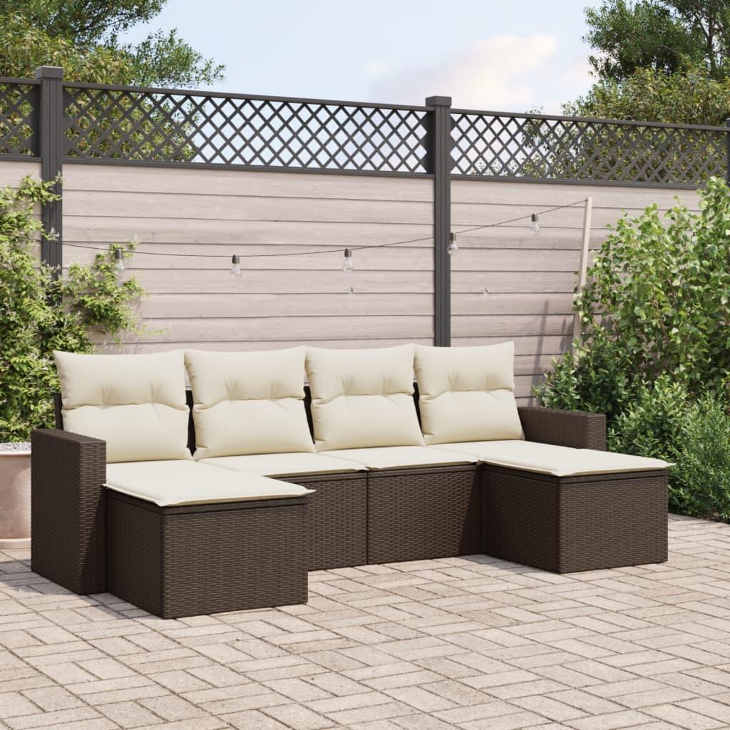 Sofasæt Til Haven 6 Dele Med Hynder Polyrattan - Brun og cremefarvet / Uden bord