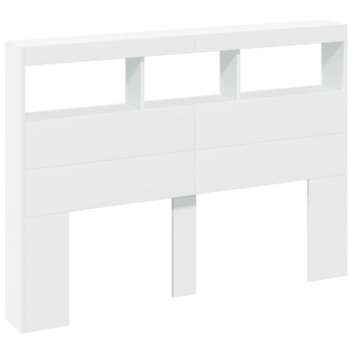 Sengegavl med opbevaring og LED-lys 140x17x102 cm hvid