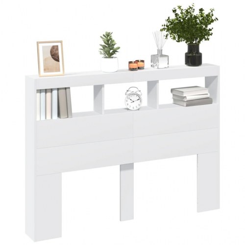 Sengegavl med opbevaring og LED-lys 140x17x102 cm hvid