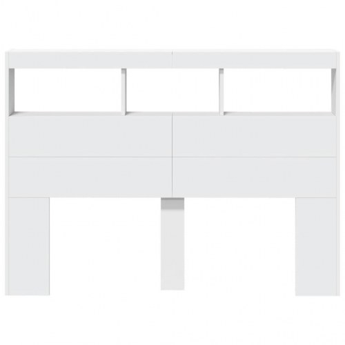 Sengegavl med opbevaring og LED-lys 140x17x102 cm hvid