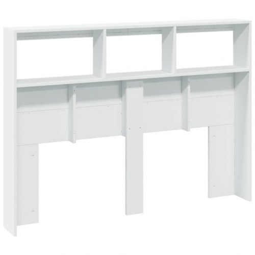Sengegavl med opbevaring og LED-lys 140x17x102 cm hvid
