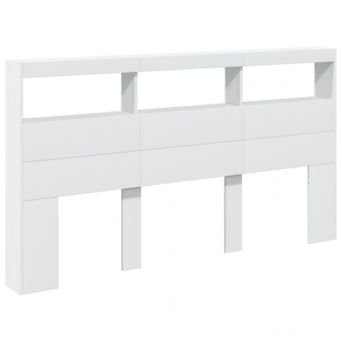Sengegavl med opbevaring og LED-lys - hvid 180 x 17 x 102 cm