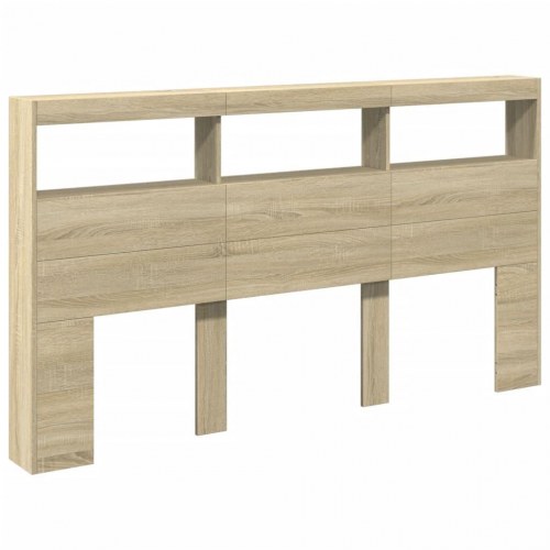 Sengegavl med opbevaring og LED-lys 180 x 17 x 102 cm - sonoma-eg