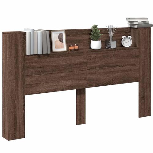 Sengegavl med opbevaring og LED-lys 180x16,5x103,5 cm brunt eg