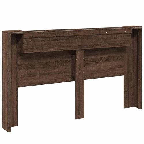 Sengegavl med opbevaring og LED-lys 180x16,5x103,5 cm brunt eg