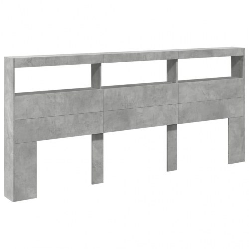 Sengegavl med opbevaring og LED-lys 220 x 17 x 102 cm - betongrå