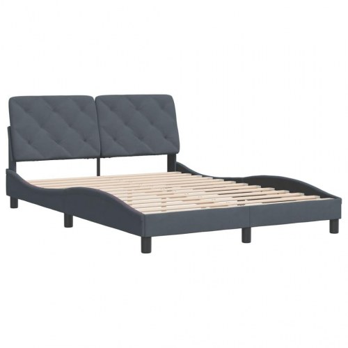Sengeramme med hovedgærde uden madras 140 x 190 cm - mørkegrå fløjl
