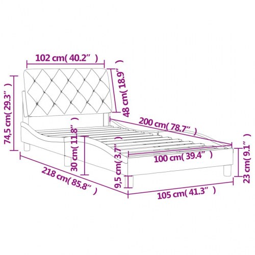 Sengeramme med hovedgærde 100 x 200 cm - lysegrå fløjl