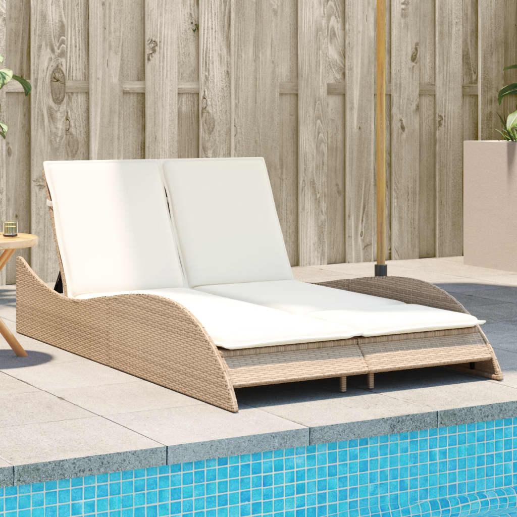 Liggestol Med Hynde Polyrattan - beige og cremefarvet / 114 x 205 x 73 cm