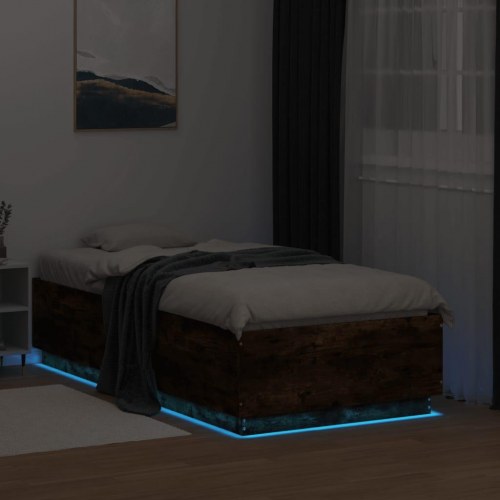 Sengeramme med LED-lys 75 x 190 cm - røget egetræ