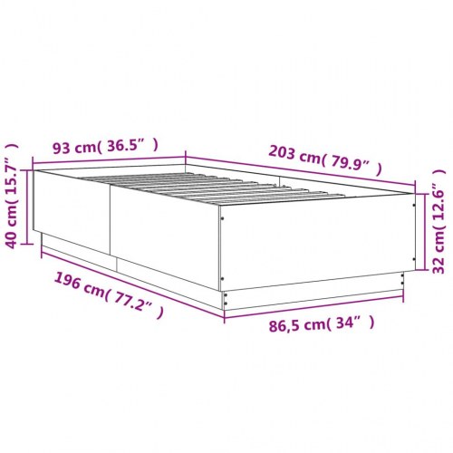 Sengeramme 90 x 200 cm i røget egetræsfarve
