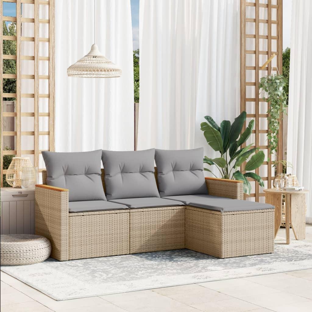 Sofasæt Til Haven 5 Dele Med Hynder Polyrattan - beige og grå / Uden bord