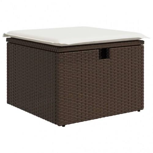 Haveskammel med hynde 55x55x37 cm polyrattan brun