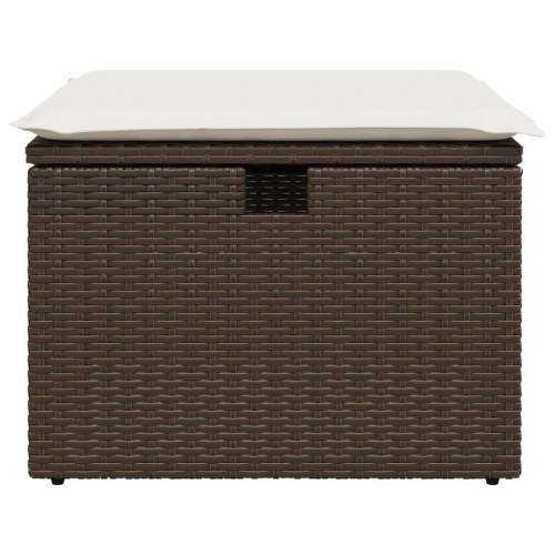 Haveskammel med hynde 55x55x37 cm polyrattan brun