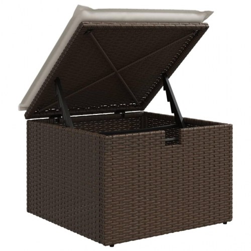 Haveskammel med hynde 55x55x37 cm polyrattan brun