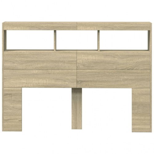 Sengegavl med opbevaring og LED-lys 140x17x102 cm sonoma-eg