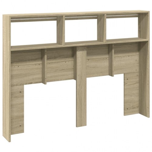 Sengegavl med opbevaring og LED-lys 140x17x102 cm sonoma-eg