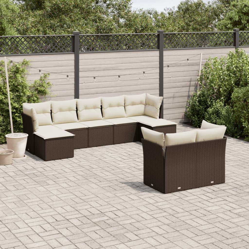 Sofasæt Til Haven 9 Dele Med Hynder Polyrattan - Brun og cremefarvet / Uden bord