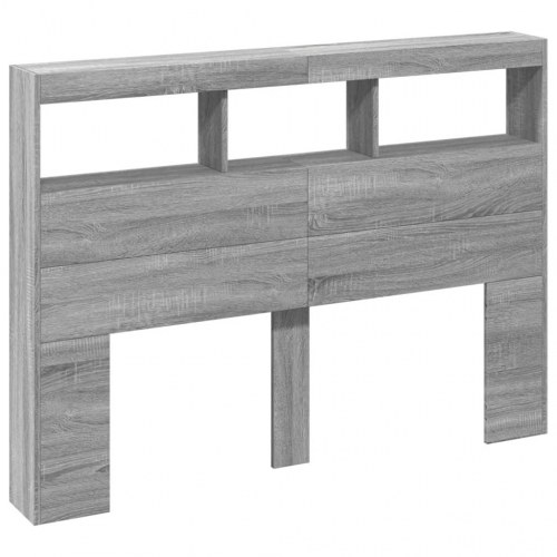 Sengegavl med opbevaring og LED-lys 140 x 17 x 102 cm - grå sonoma-eg