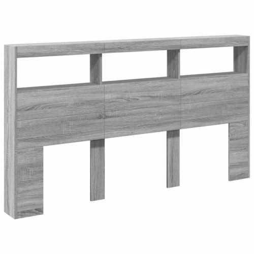 Sengegavl med opbevaring og LED-lys - grå sonoma-eg, 180 x 17 x 102 cm