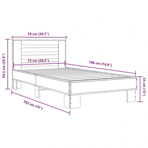 Sengeramme 75 x 190 cm i konstrueret træ og metal - sort