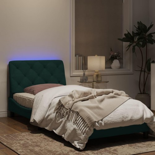 Sengeramme med LED uden madras 90x190 cm velour mørkegrøn