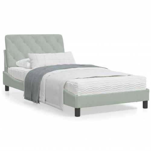 Sengeramme med LED uden madras 100 x 200 cm velour - lysegrå
