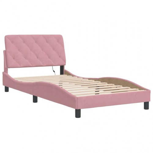 Sengeramme med LED i velour 100 x 200 cm uden madras - lyserød