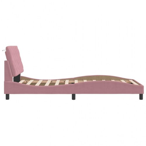 Sengeramme med LED i velour 100 x 200 cm uden madras - lyserød