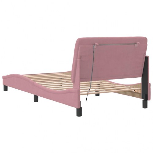 Sengeramme med LED i velour 100 x 200 cm uden madras - lyserød