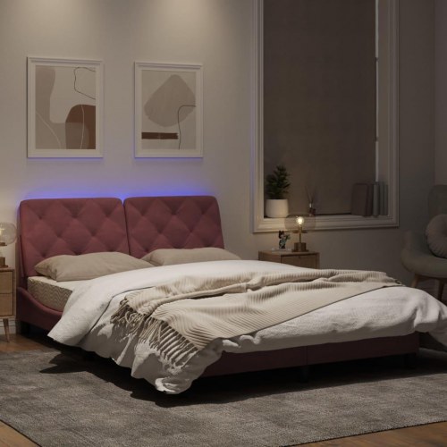 Sengeramme med LED 140 x 190 cm uden madras - lyserød