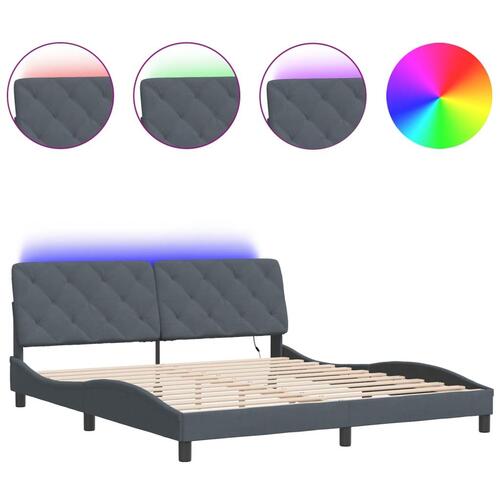 Sengeramme med LED-lys 148x200 cm velour mørkegrå