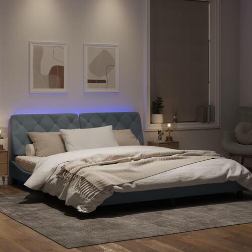Sengeramme med LED-lys 148x200 cm velour mørkegrå