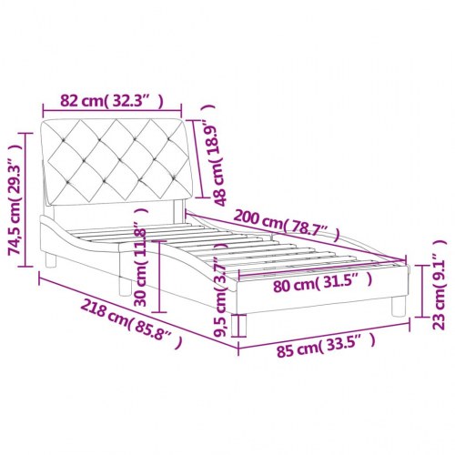 Sengeramme med hovedgærde 80 x 200 cm - lysegrå fløjl