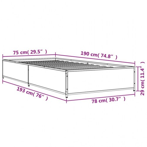 Sengeramme 75 x 190 cm i konstrueret træ og metal - grå sonoma-eg