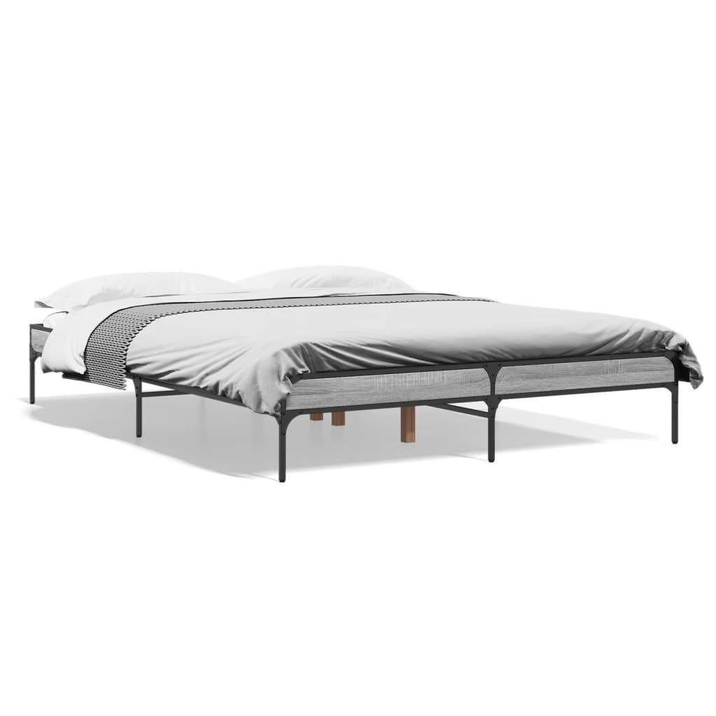 Sengestel 160x200 cm konstrueret træ og metal grå sonoma-eg