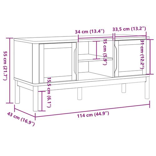 Tv-bord FLORO 114x43x55 cm massivt fyrretræ hvid